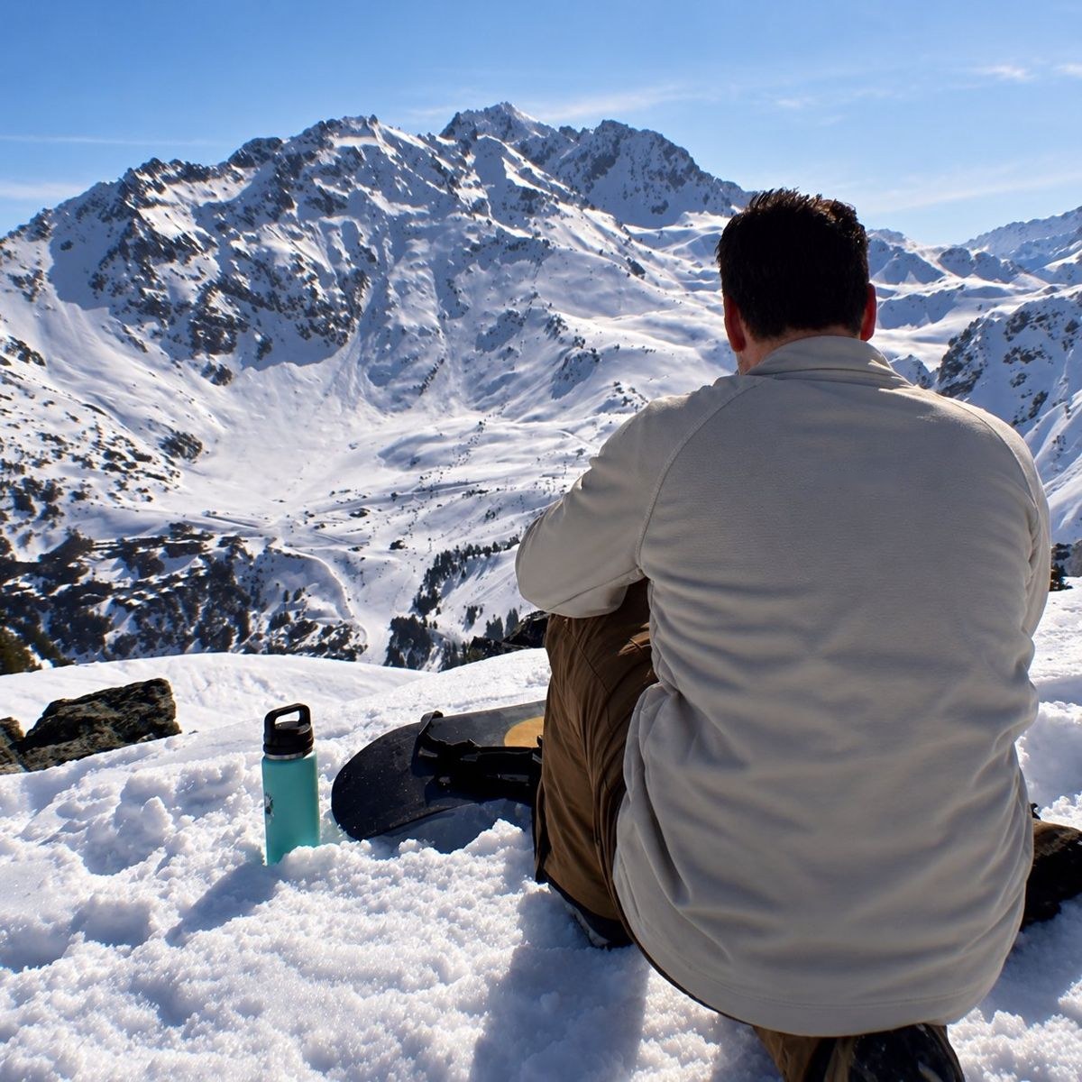 Looking out over a snow-covered mountain range